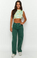 Kansis Green Uneven Waist Jeans Image