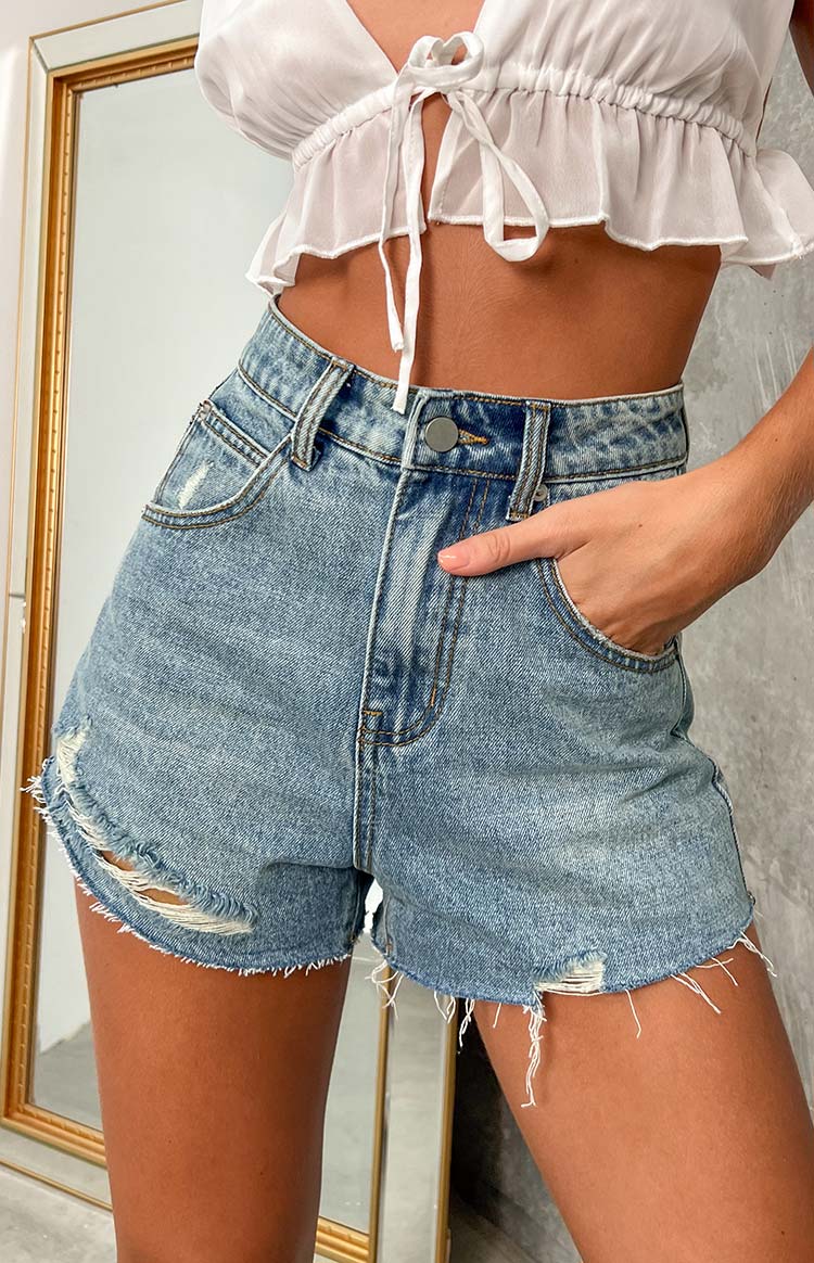 Maiah Blue Denim High Waisted Shorts Image